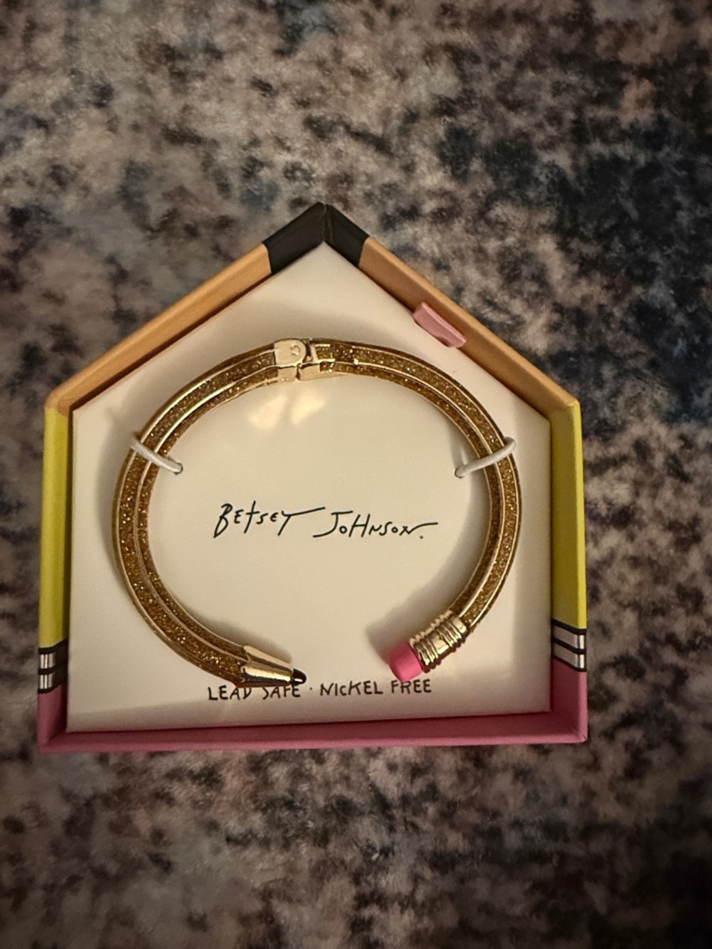 Betsey Johnson Gold Glitter Hinged Pencil Bracelet
